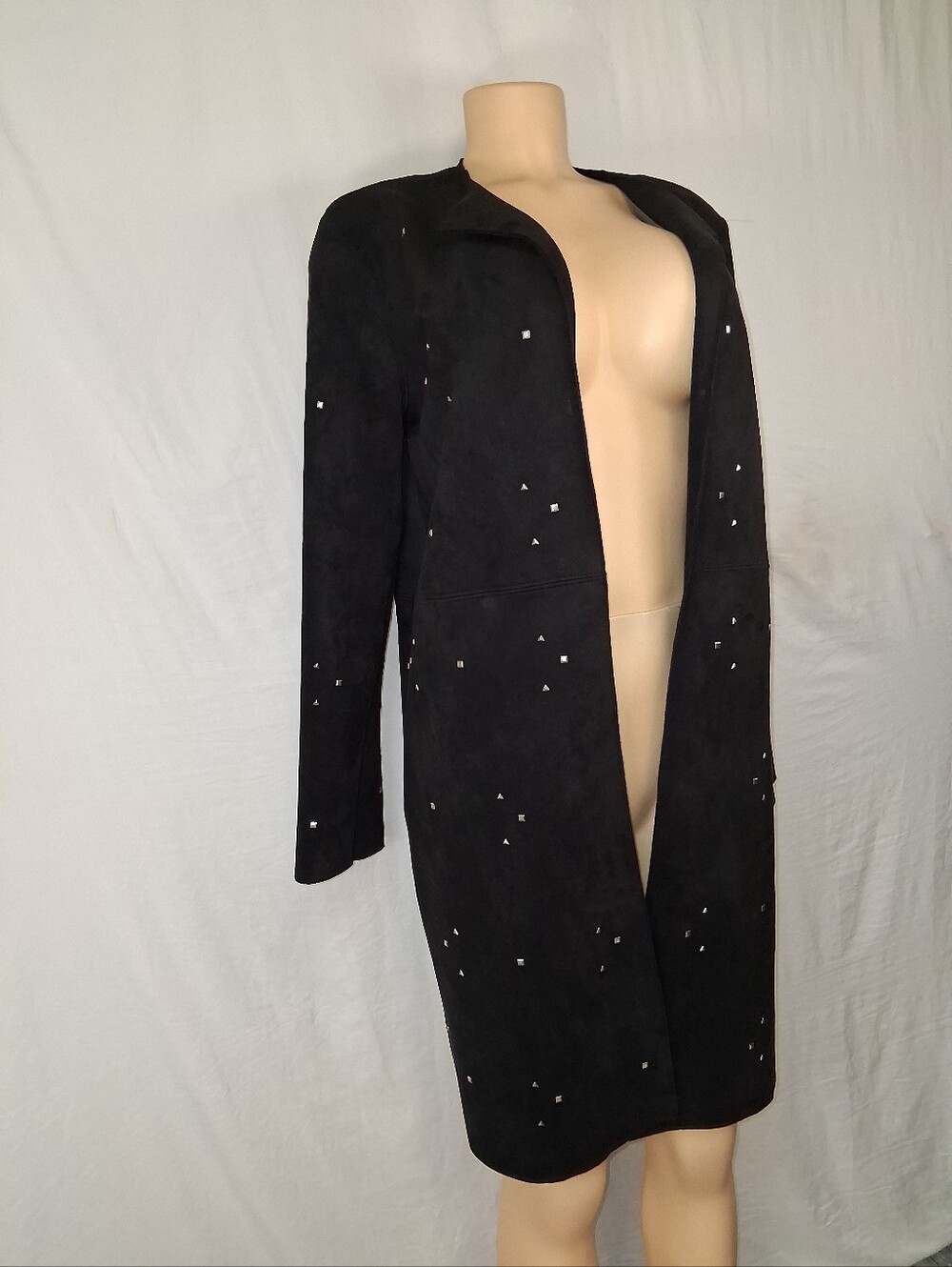 Zara Black Suede Long Trench Coat with Silver Studs - Picture 6 of 17